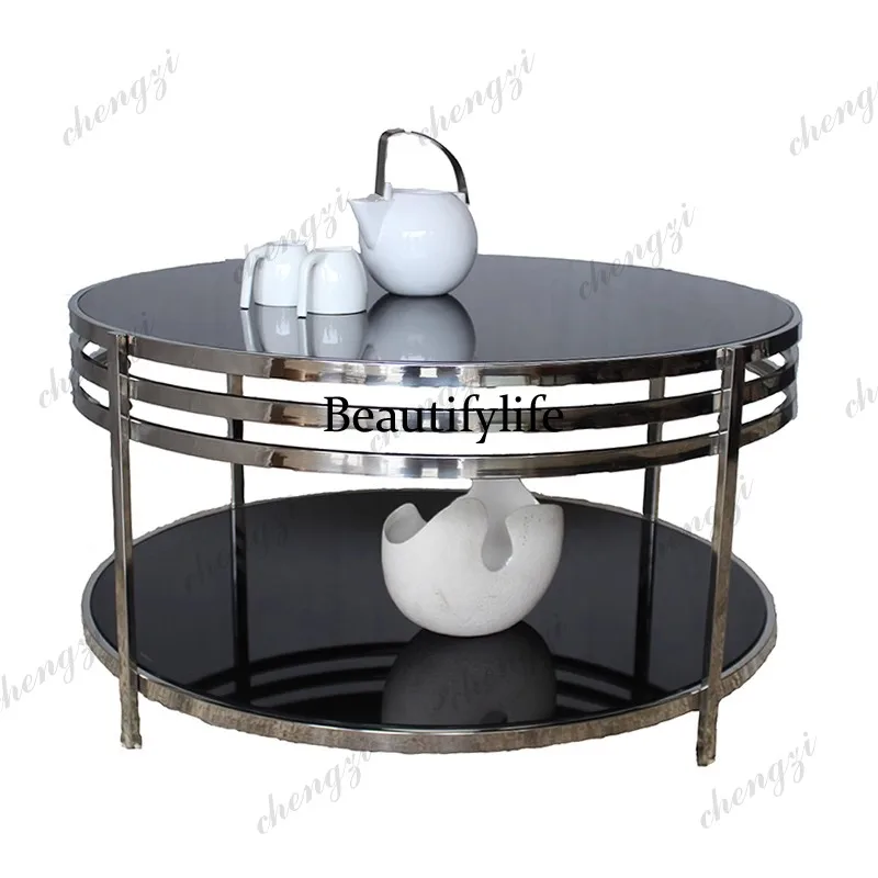 Modern Simple Cafe Tables Northern Europe Stainless Steel Living Room Double Layer Coffee Tables   K182