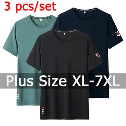 3 Pcs/set Summer T-shirt Men Plus Size 7XL Sport Quick Drying Fitness Running Tees Round Neck Short Sleeve Tops 110-175kg