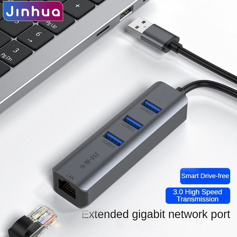 USB 3.0 to Gigabit Ethernet Adapter with 3-Port USB 3.0 Hub, 1000Mbps Network LAN Adapter for Laptop PC