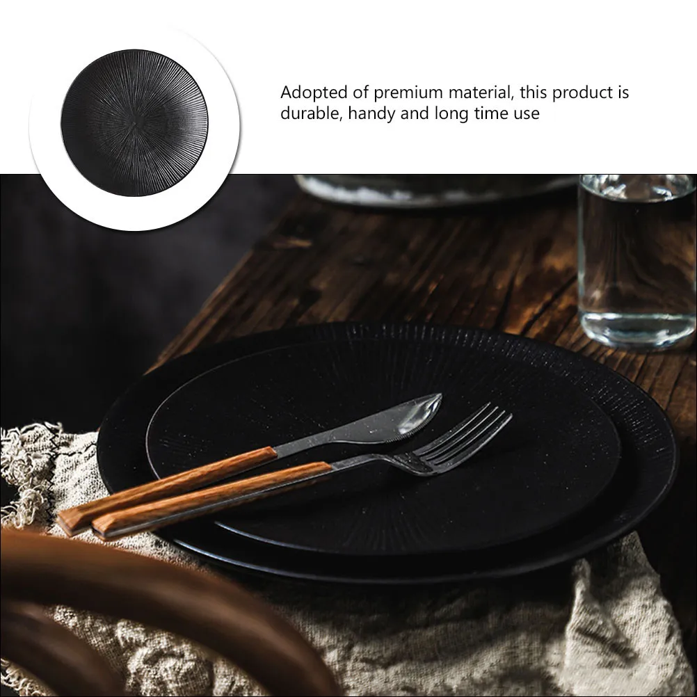 

1Pcs Black Stripe Steak Serving Plate High Quality Ceramic Food Storage Dish for Western Cuisine Pasta Steak Presentation