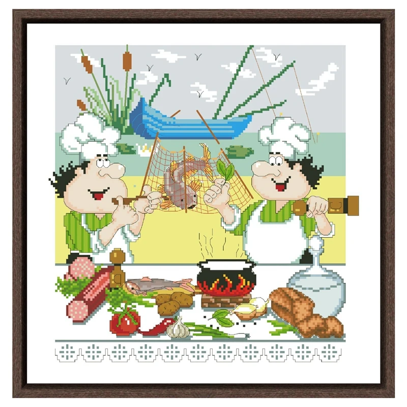 Humor chef E F cross stitch kit 18ct 14ct 11ct cotton silk thread white fabric embroidery DIY handmade needlework