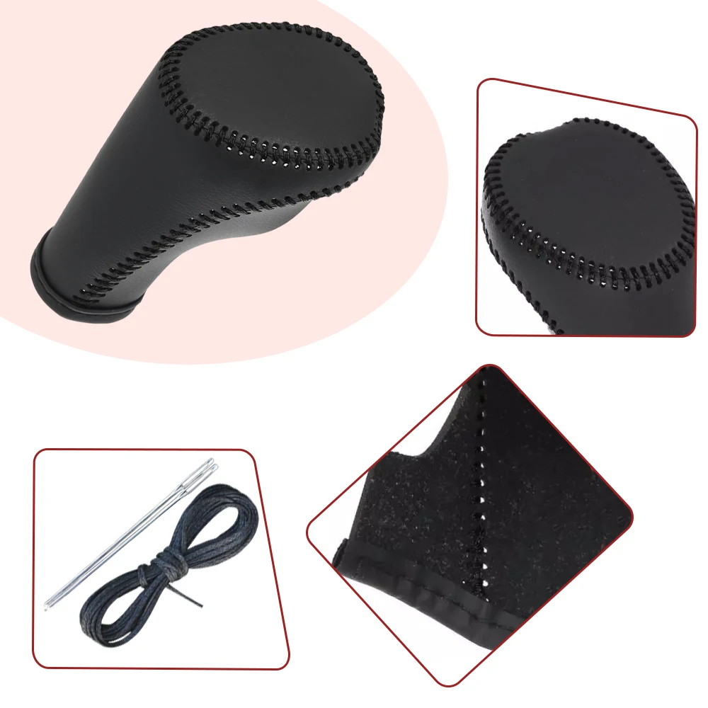 Interior Gear Lever Shift Knob Cover Gear Shift Knob Cover Thread Black/Red Synthetic Leather for Chevrolet Malibu 2016-2020