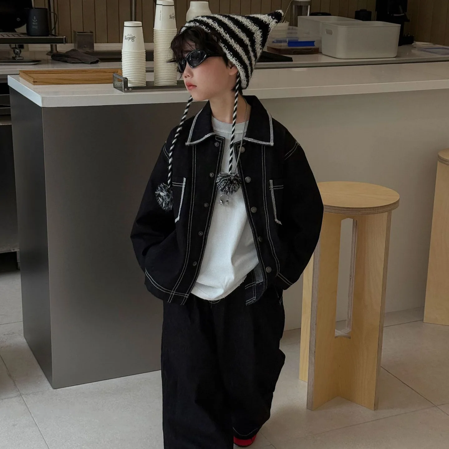 

2025 Autumn New Boys Denim Set Korean Fashion Casual Daily All-match Cool Single Breasted Coat + Long Jeans 2-Piece Set