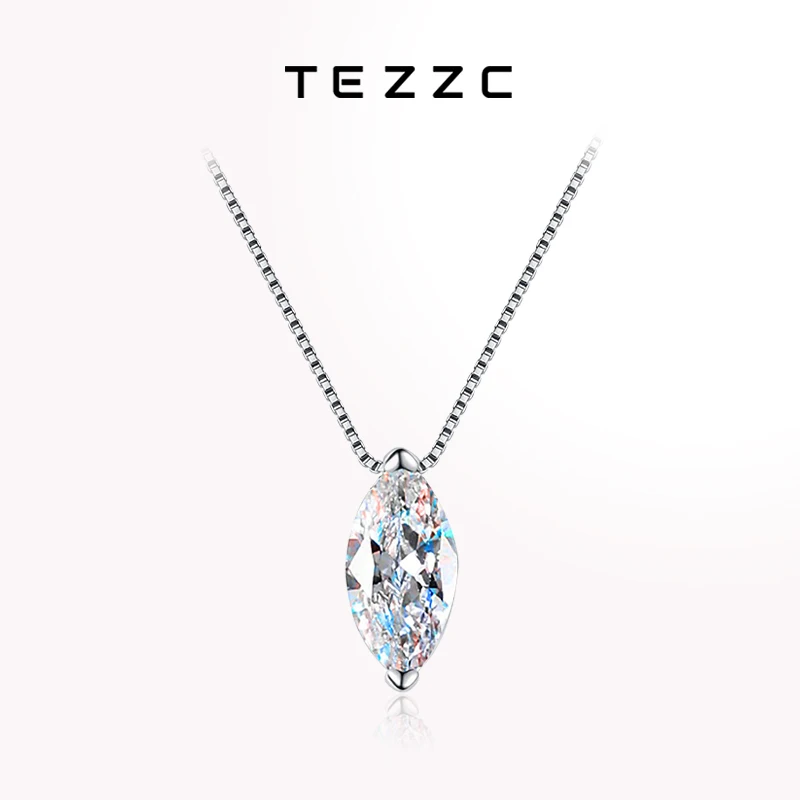 

Tezzc 1ct Moissanite Necklaces for Women Marquise Shape Pendant s925 Silver with Gold Plated Party Necklace Design Chain Jewelry