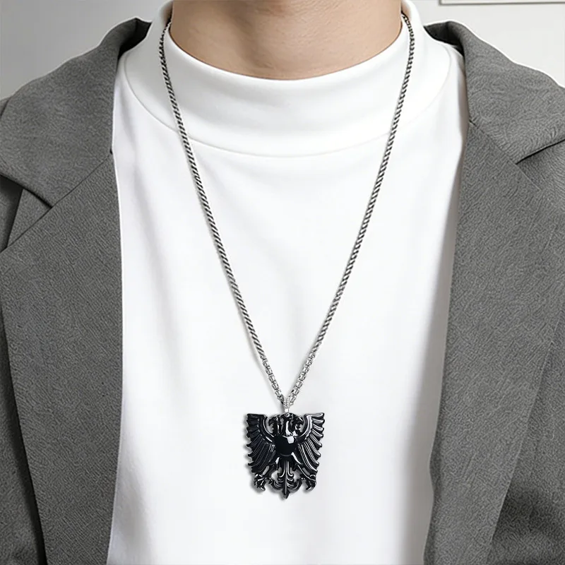 Natural Myanmar A-grade Black Chicken Jade Pendant with Three-Eagle Emblem S925 Silver Hip-Hop Style Jewelry Drop Shipping