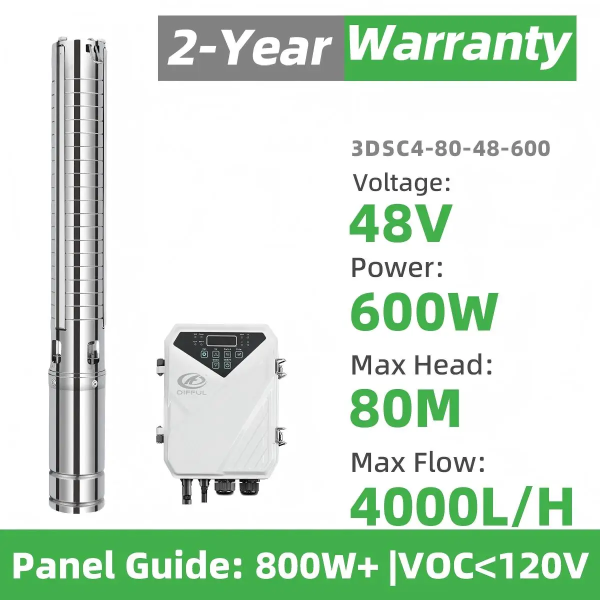 DIFFUL 3 inch DC Solar Submersible Surface Pump Supplier Stainless Steel with External MPPT Controller Farm Irrigation Sprinkler