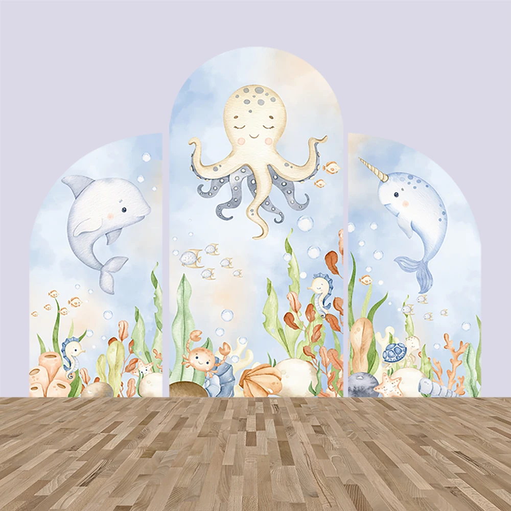 

Baby Birthday Underwater World Shark Circle Round Backdrop Photocall Portrait Party Decor Background Photography Photo Studio