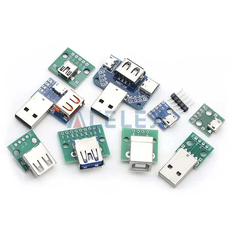 1PCS USB Male Connector / MINI MICRO USB to DIP Adapter female connector 2.54 Connector B Type-C USB2.0 3.0 Female PCB Converter