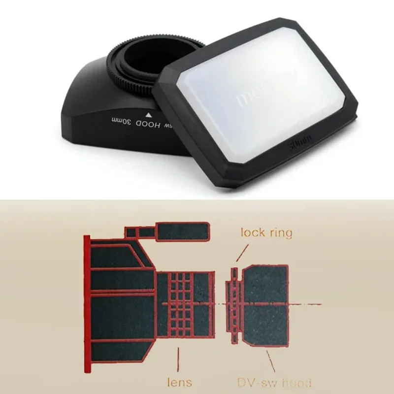 Mennon 16:9 Square DV Lens Hood Universal for Digital Video Camcorder with White Balance Cap 30 37 43 46 52 58 62 67 72 77 mm