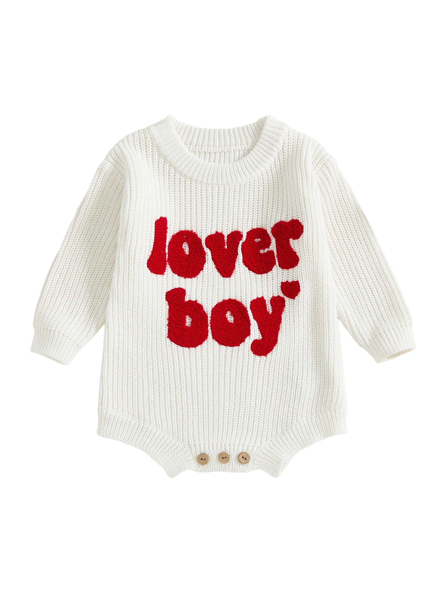 

Baby Boy Knit Romper Loose Fit Letter Embroidery Ribbed Crew Neck Long Sleeve Infant Boy Jumpsuit for Fall Winter