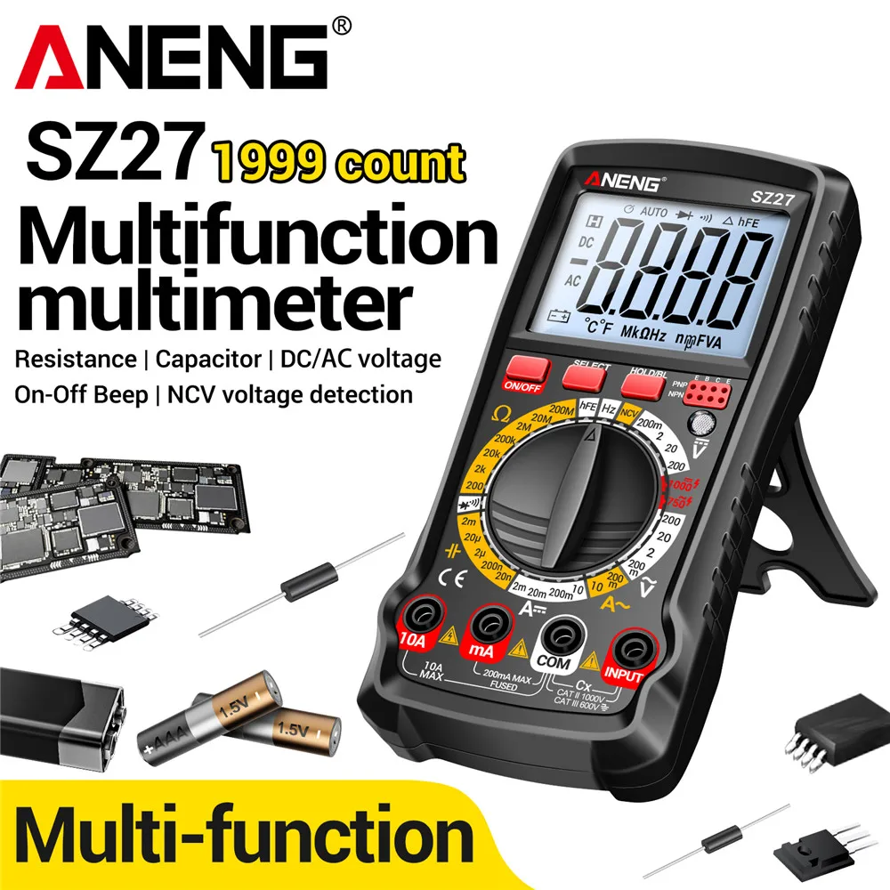 Digitales Multifunktionsmessgerät Multimeter Voltmeter Amperemeter NCV Spannungserkennung 1999 Zähler Widerstand Kondensator Diode ANENG SZ7