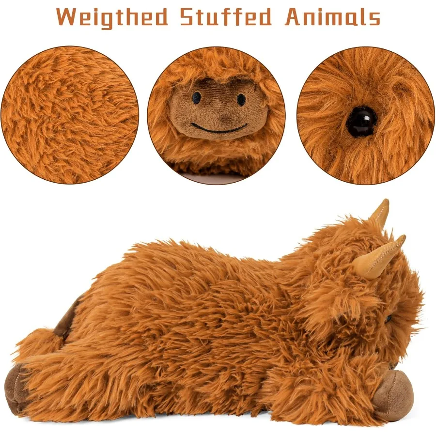 5lbs highland vaca ponderada animal de pelúcia 22in gigante brinquedo de pelúcia para adultos adorável gado plushie travesseiro decoração em marrom com ca