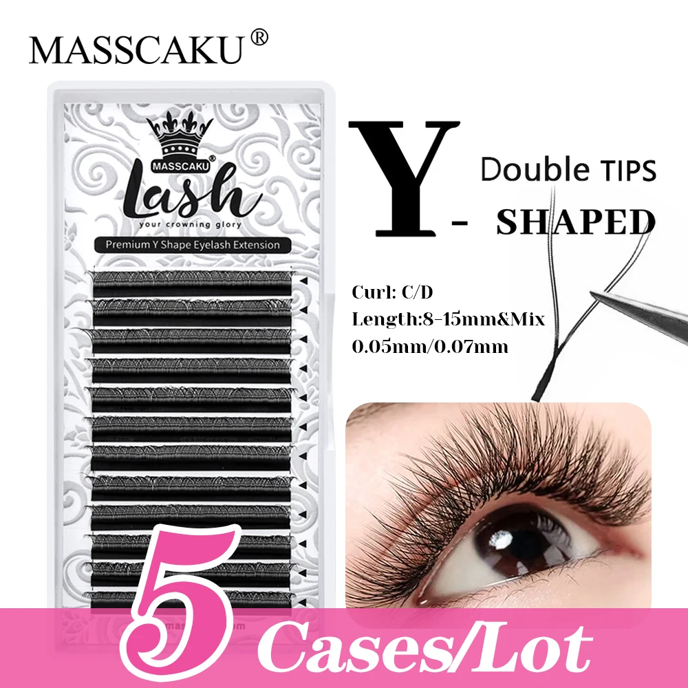 5cases/lot MASSCAKU 12 Rows Premium False Silk Material Y Shaped Lashes Matte Black Lightweight YY Lash without Scattering Roots