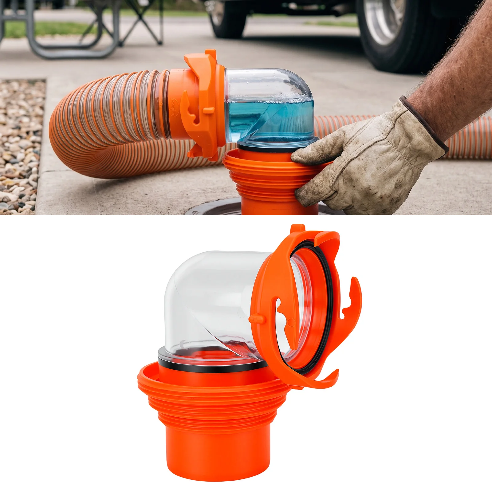 Clear RV Sewer Hose Elbow 4 in 1 360 Degree Rotation RV Sewer Hose Adapter with Gasket for Sewage Discharge RV Tote  Adapter