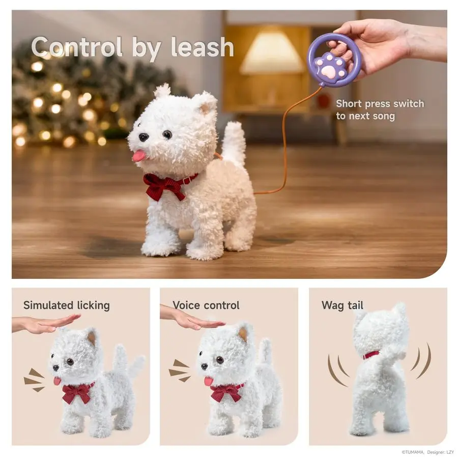 Juguete electrónico para perros, Control remoto y Control por voz, cachorro de peluche interactivo con caminar, ladrar, lamer la lengua, Wag de cola