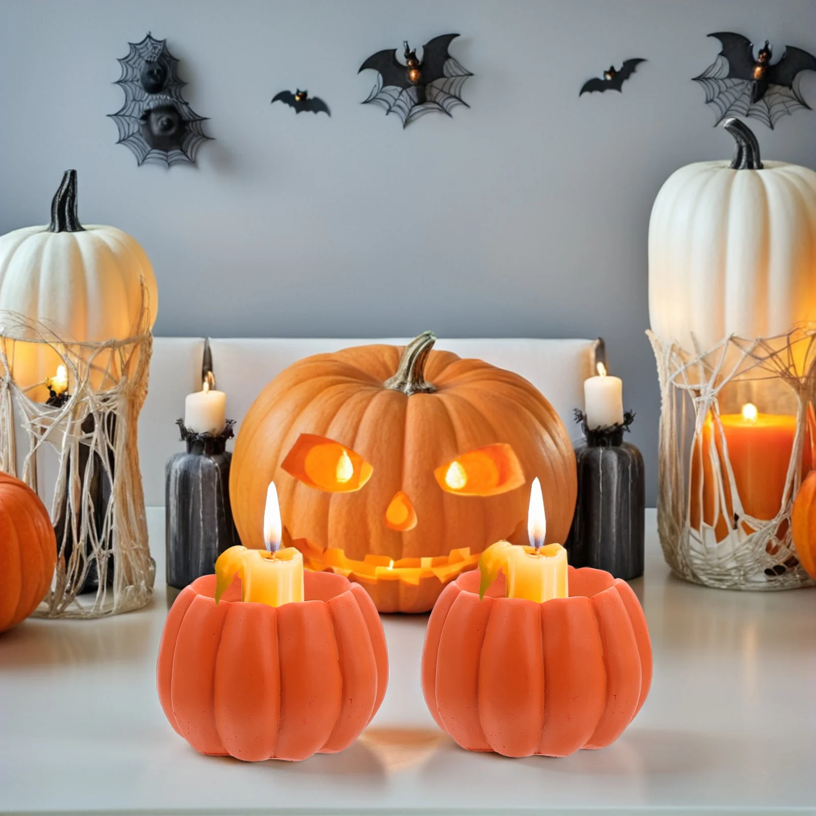 

2 Pcs Pumpkin Candlestick Holder for Tealight Taper Banquets Holders Stands Decorate