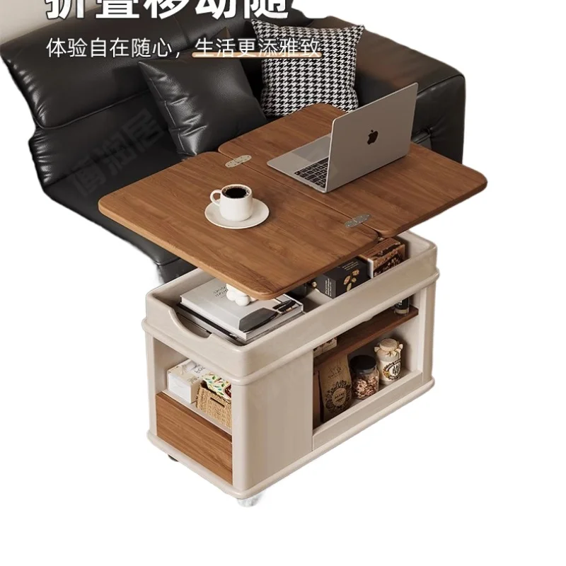 ZL mobile coffee table small apartment living room household lifting folding solid wood balcony multi-function