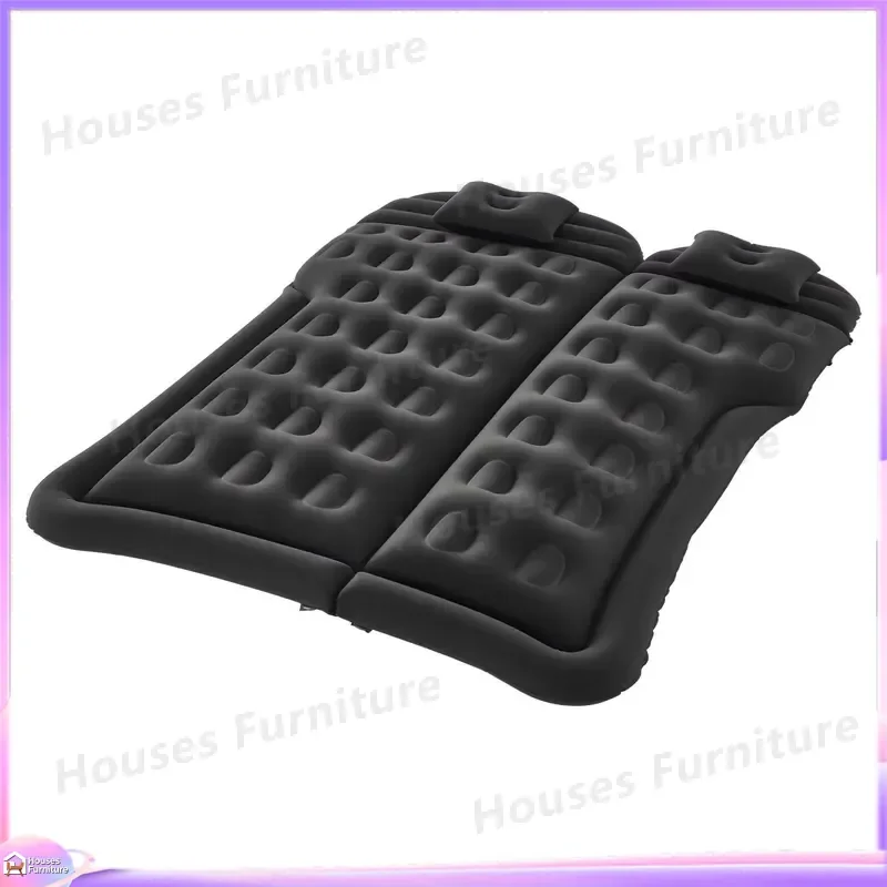 Black Portable Car Inflatable Mattress Thickened Flocking Surface Camping Travel Air Bed with Pump 2 Pillows Nozzle Durable