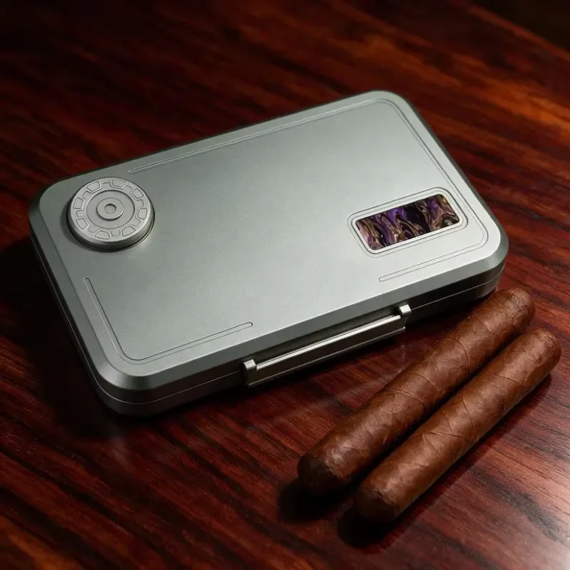 CNC Machined Aluminum Humidor Shockproof Travel Case with Custom Logo Engraving Service Gift Portable Cigar Storage