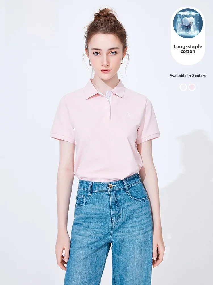 

Navigare Pink ort Sve irt Women's Casual Turn-down Collar T-irt Summer New Sle Cotton Polyester Blend