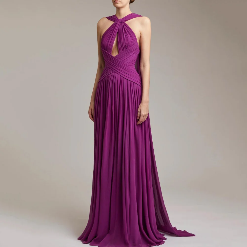 Party Gowns He Mei Elegant Chiffon Customized Prom Dresses Purple A Line Zipper Simple Long Evening Dress New فساتين سهرة image 3