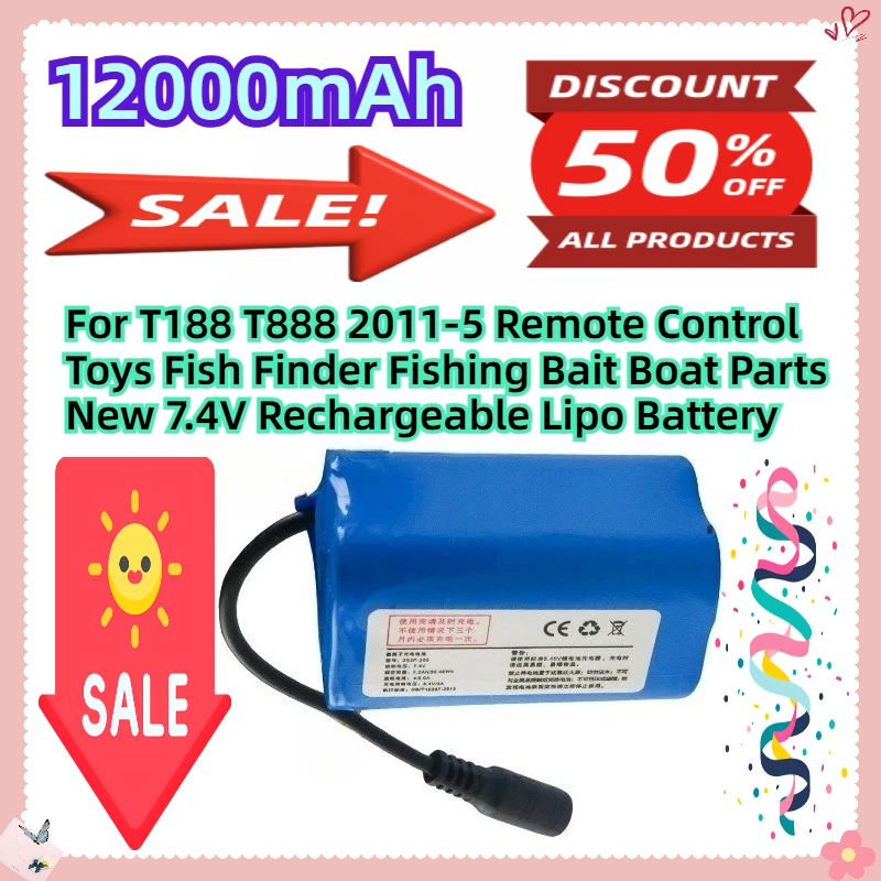 

For T188 T888 2011-5 Remote Control Toys Fish Finder Fishing Bait Boat Parts New 7.4V 12000mAh Rechargeable Lipo Battery