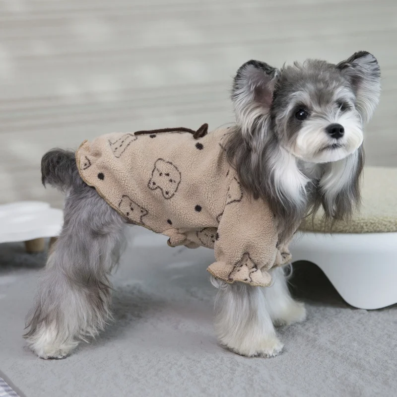Warm Plush Dog Pullovers Luxury Pet Hoodie Autumn Soft Dog Clothes Cute Bow Puppy Top Ruffle Cat Shirt Bear Print Pet Sweatshirt view 2