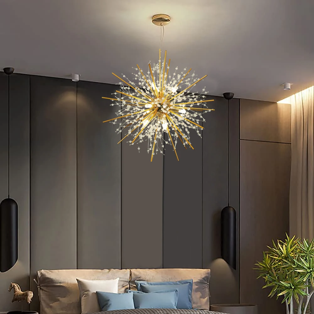 Modern Crystal Chandelier Fireworks, Semi-paperback Suspenso Luminária De Teto, Dandelion Lustre, Quarto Foyer Foyer E