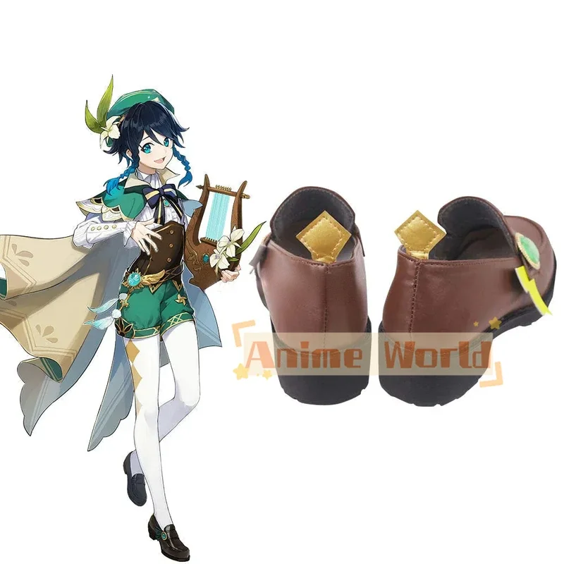 Genshin Impact Venti Marrone Scarpe Cosplay Stivali di Carnevale di Halloween Realizzati su misura