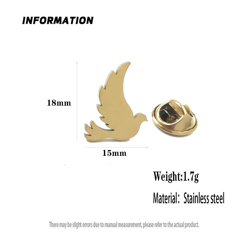 شارة عصرية من الفولاذ المقاوم للصدأ Dove of Peace، دبوس طية صدر السترة للرجال، مجموعة مجوهرات عالية الجودة مقاومة للماء، إكسسوارات Boyfriend Gi #5