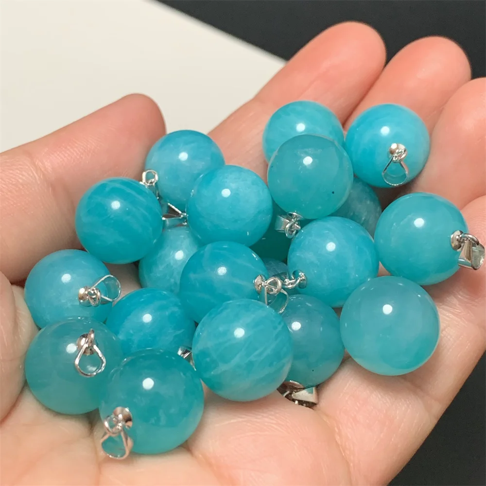 11-22MM 100% More Beautiful Natural Blue Amazonite Beans Pendants Women Transparent Amazonite Balls Necklace NO Chain 925 Silver