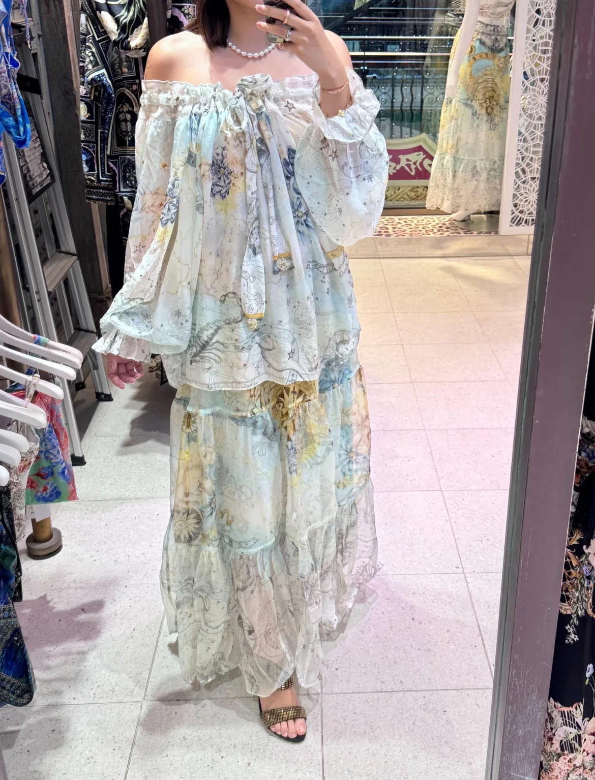 

Women's Floral Print 2-Piece Set V-Neck Flare Sleeve Shirt + Elastic Waist A-Line Long Skirt Holiday Loose Suit