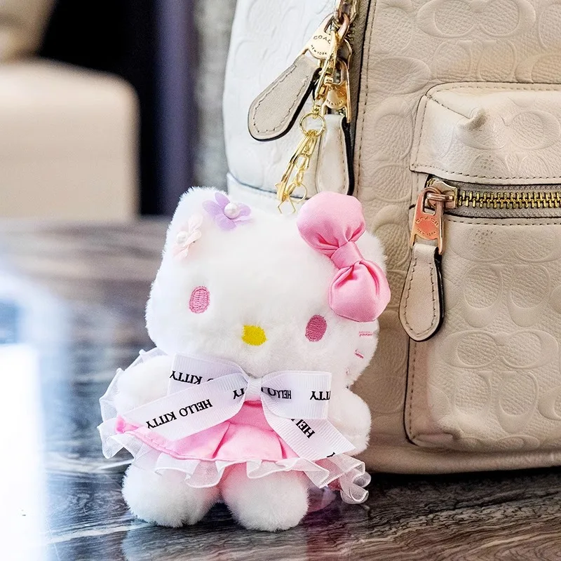 Sanrio Hello Kitty Cute Girl Keychain Bag Pendant Kuromi  Cinnamoroll Kids Plush Toys Girl Keyring Backpack Strap Birthday Gifts