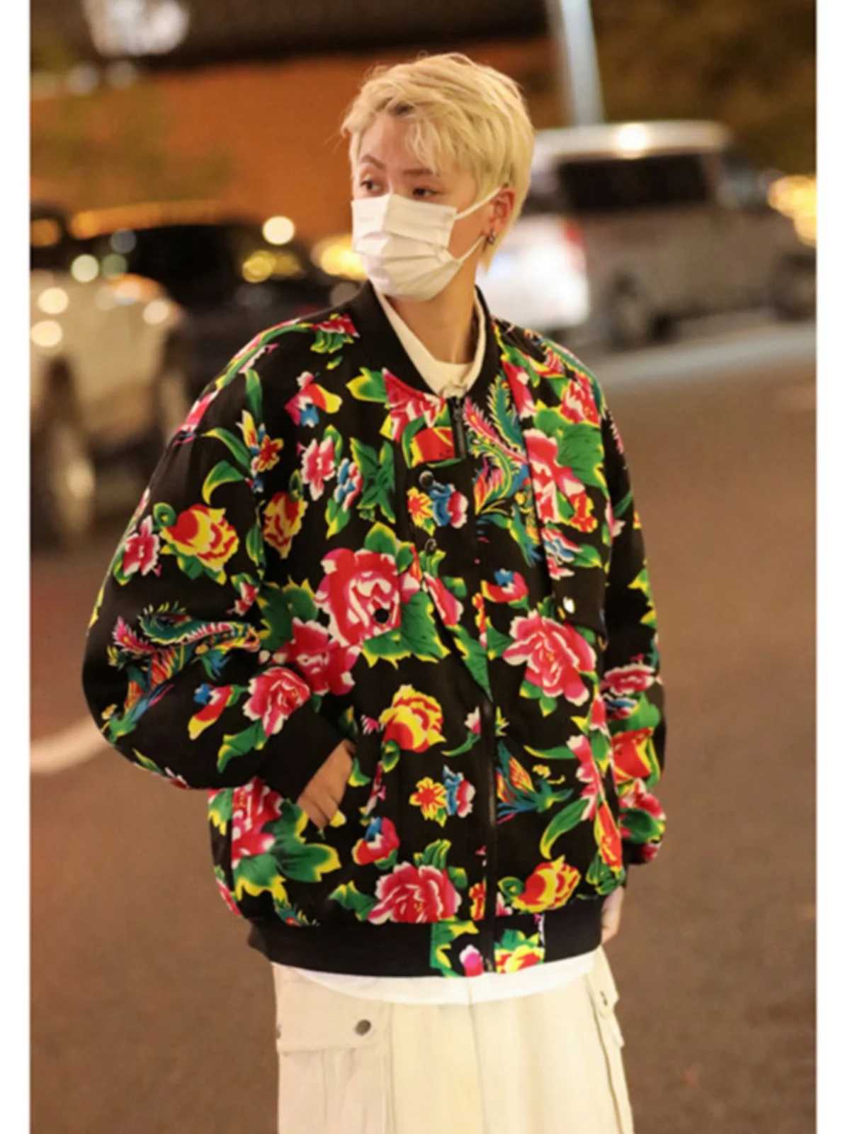 

Мужская бейсбольная куртка Northeast Large Flower: весенне-осенняя, стильная, оверсайз, верхняя одежда