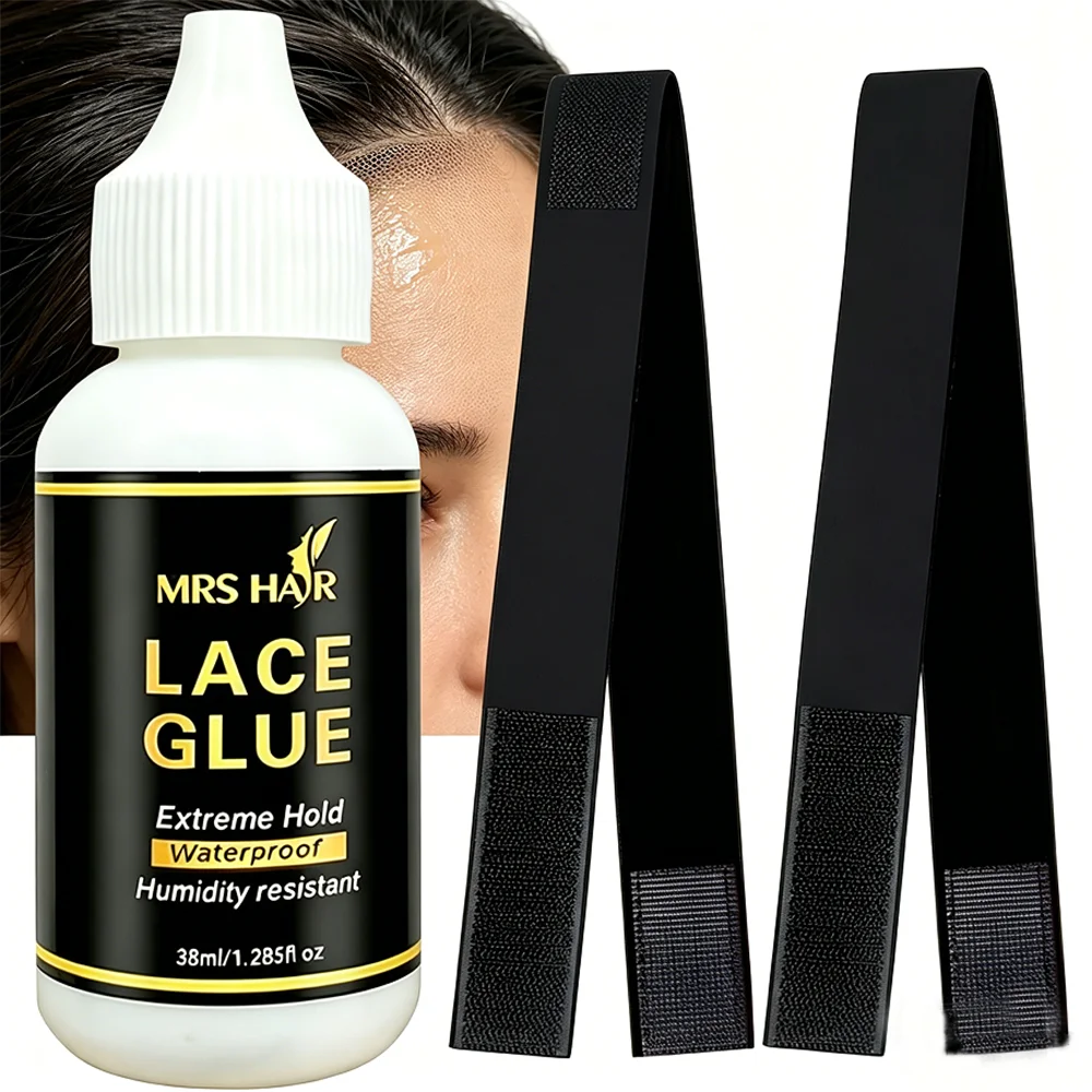 38ml Extreme Hold Waterproof Lace Wig Glue with Two Black Bands Full Lace Frontal Wig Adhesive Durable Long-Lasting Hair Product