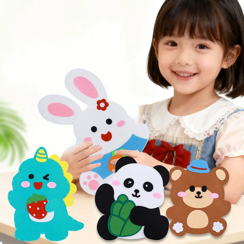 Animals Craft Kit Kids DIY Crafting and Sewing Set Children Handmade Dinosaur Bear Rabbit Panda Felt Threading Material Kits