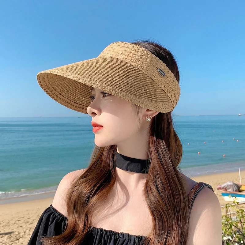Summer sun hat for women, outdoor travel, leisure, versatile, woven straw top hat, headband, large eave sun protection sun hat