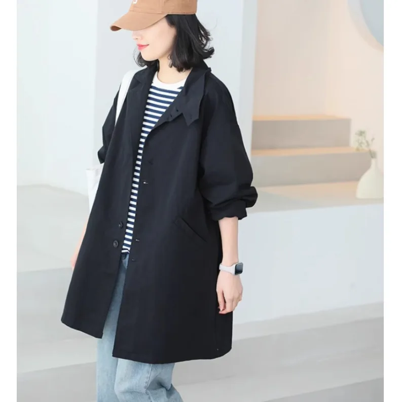 Korean Style Casual Loose Long Sleeve Women's Fashion Windbreaker Spring Autumn New Style Versatile Slimming Outerwear