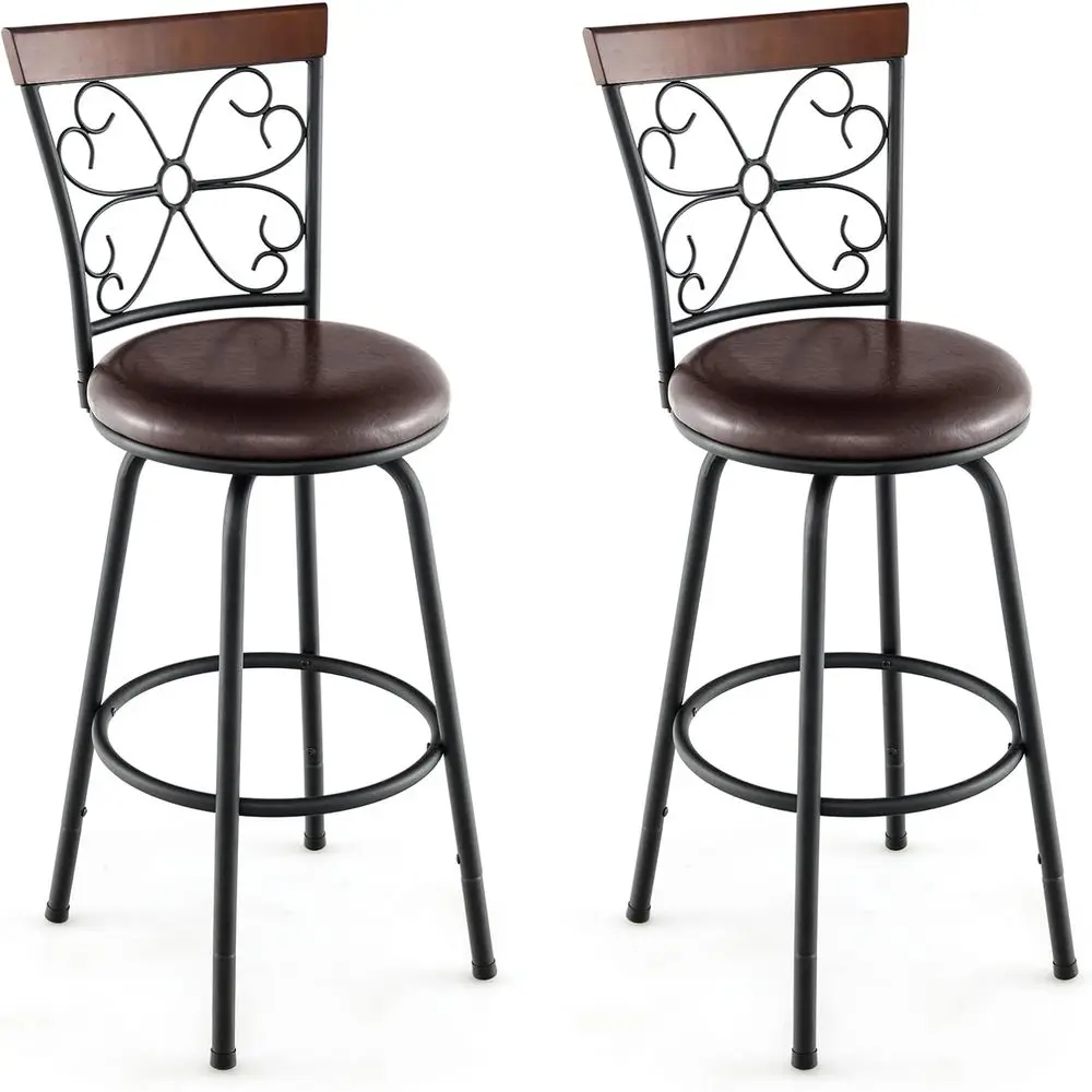 

Adjustable 24-30 Inch Swivel Bar Stools Set of 2 with Cushioned Backrest and Extra Leg Tubes for Kitchen or Bar