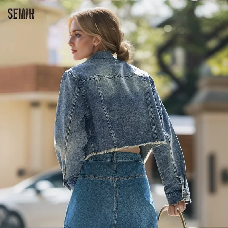 Imagem -03 - Semir-jaqueta Jeans Feminina de Borda Crua Estilo Curto Emagrecedora e Mais Alta Nova Legal e Rústica Rua Primavera 2023