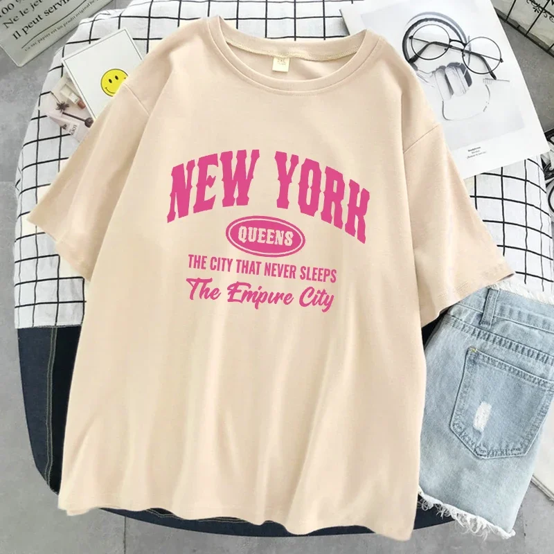 Women Oversized Tshirt Cotton Soft Short Sleeve Street Casual Tshirts New York Queens The City That Never Sleeps T-Shirts