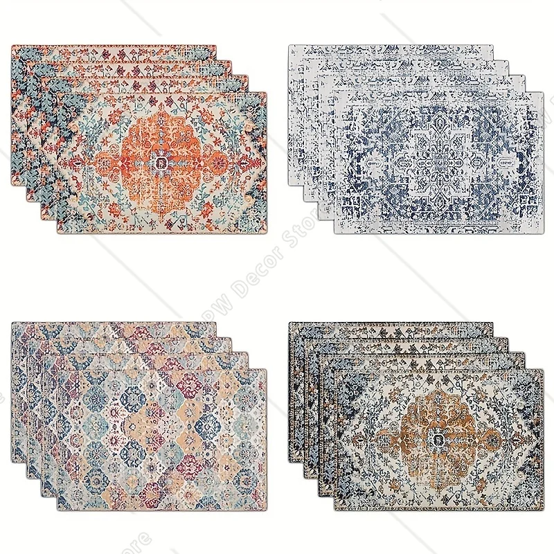 

4 шт. салфетки в стиле бохо, богемный ковер, винтажные серые льняные моющиеся коврики для кухонного обеденного стола, термостойкие коврики для столовых приборов
