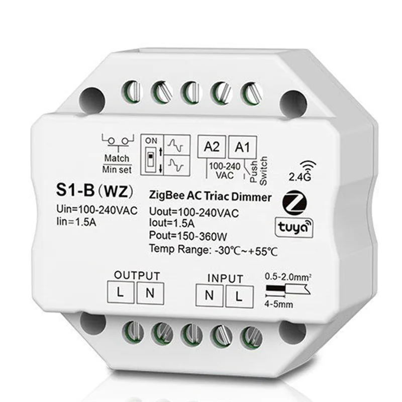 

News S1-B Tuya Zigbee RF AC Triac Dimmer LED Controller Push Switch Control 110V 220V 230V Smart Life APP For Alexa Assistant