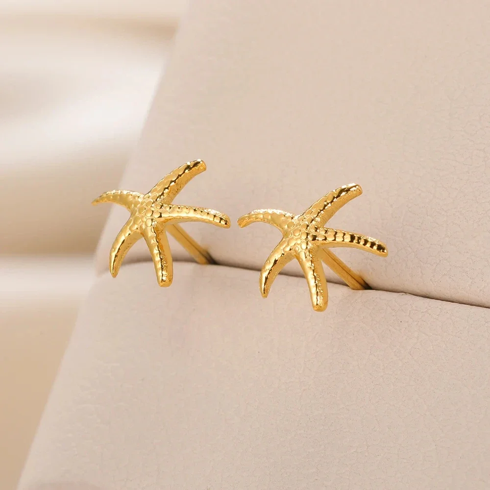 Vintage Gold Color Starfish Earrings For Women  Stainless Steel Tiny Star Earings Fashion Summer Beach Jewelry Gift Accessories