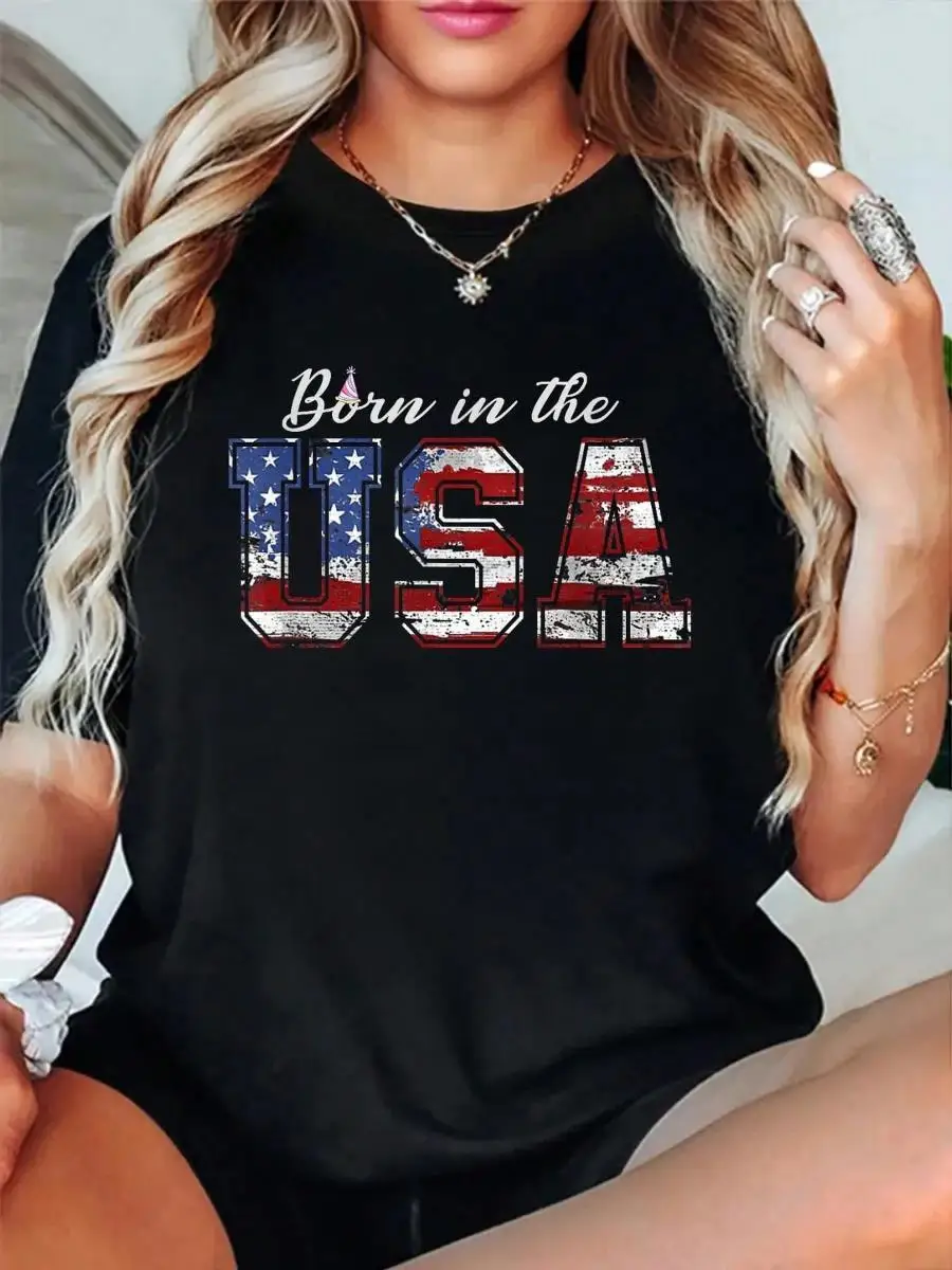 

100_ Cotton Born In The USA Shirt US Flag 4th Of July Birthday Patriotic T-Shirt Men s Women s Soft Breathable Tee Classic Fashion Summer Tops Pr