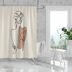 1PC, 180x180cm bathroom polyester shower curtain, mold resistant, waterproof, perforated with hooks, female portrait sketch