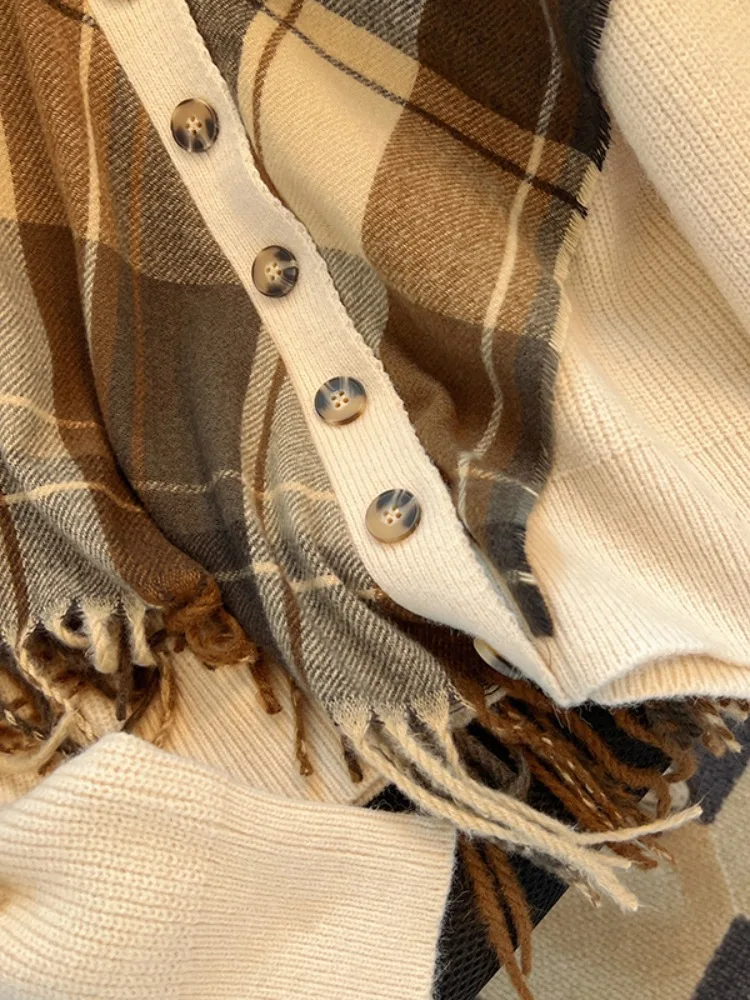 عالية طوق محبوك سترة معطف المرأة الخريف جديد Sle زر الربط شرابة منقوشة تصميم توصية الشراء الذاتي