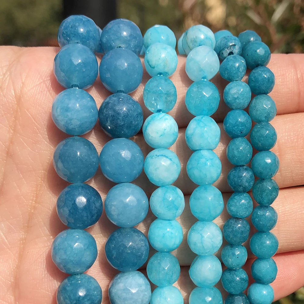 Natural Facted Blue Chalcedony Stone Loose Beads for Diy Accessories Jewellery Making Bracelet 15'' Strands 4/6/8/10/12mm