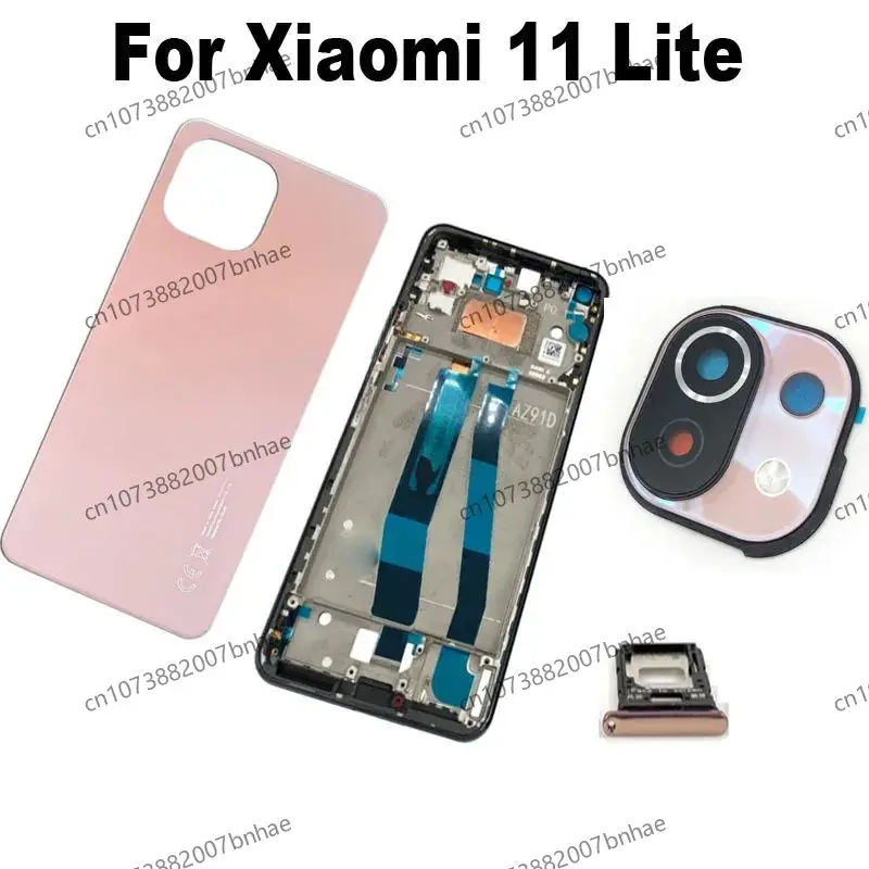 

Full Housing For Xiaomi 11 Lite Back Battery Cover Rear Case Middle Frame + Button Camera Glass Sim Tray MI11 Lite 4G 5G