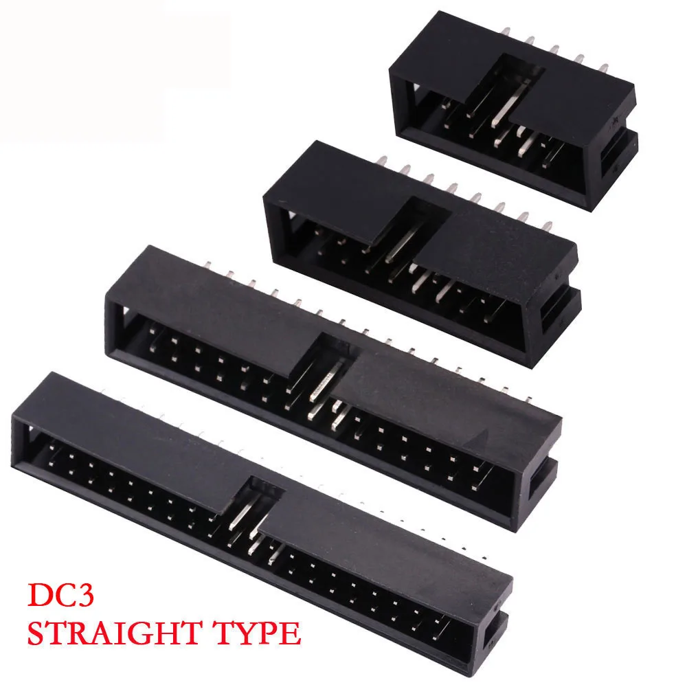 10 Conectores IDC de Caja Rectos Macho de Doble Fila con Paso de 2.54mm, 6/8/10/12/14/16/18/20/24/26/30/34/40/50 Pines para PCB, DC3